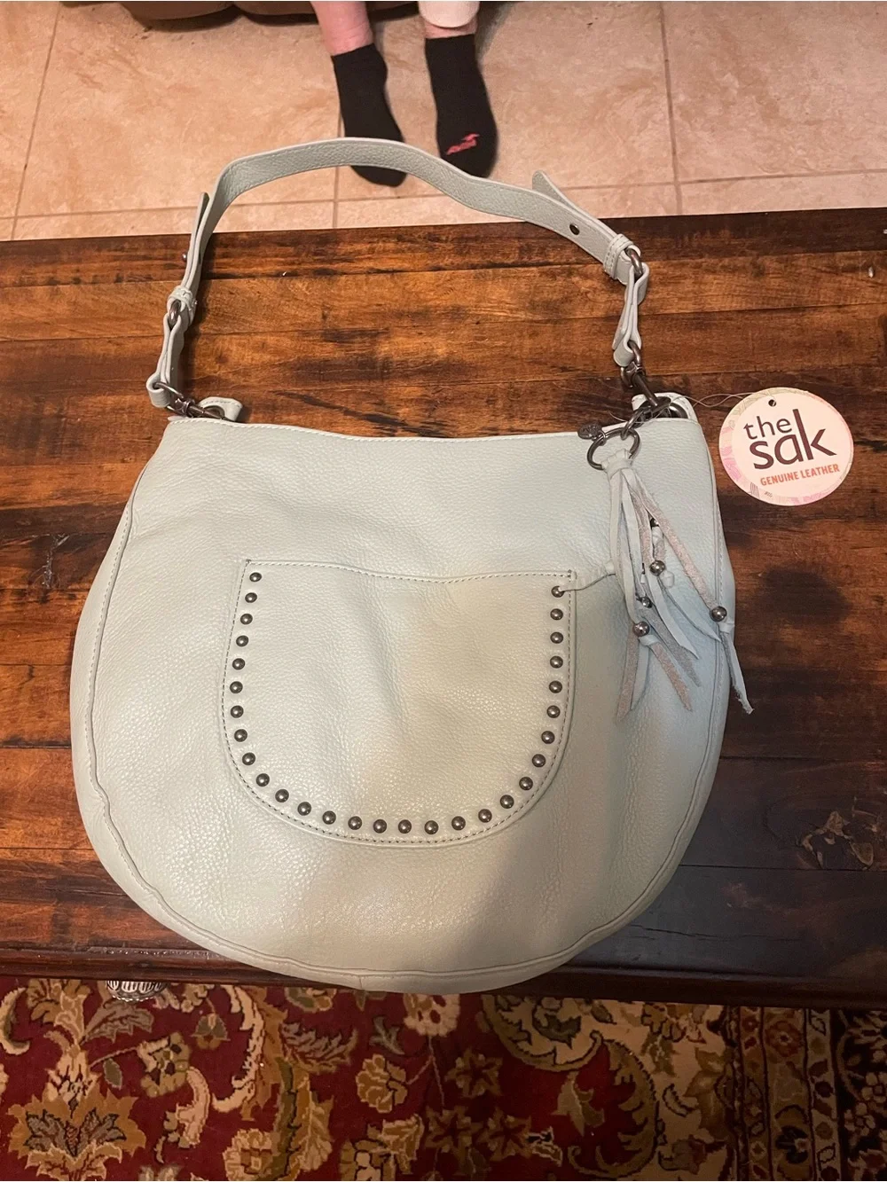 The Sak Pebbled Leather Mint Hobo Bag with Studded Front Pocket